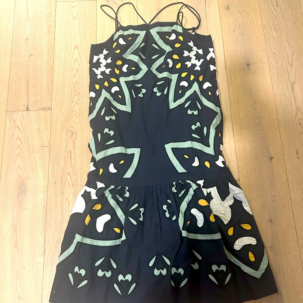 Sea Black midi Dress with Unique Pattern. Has pockets!